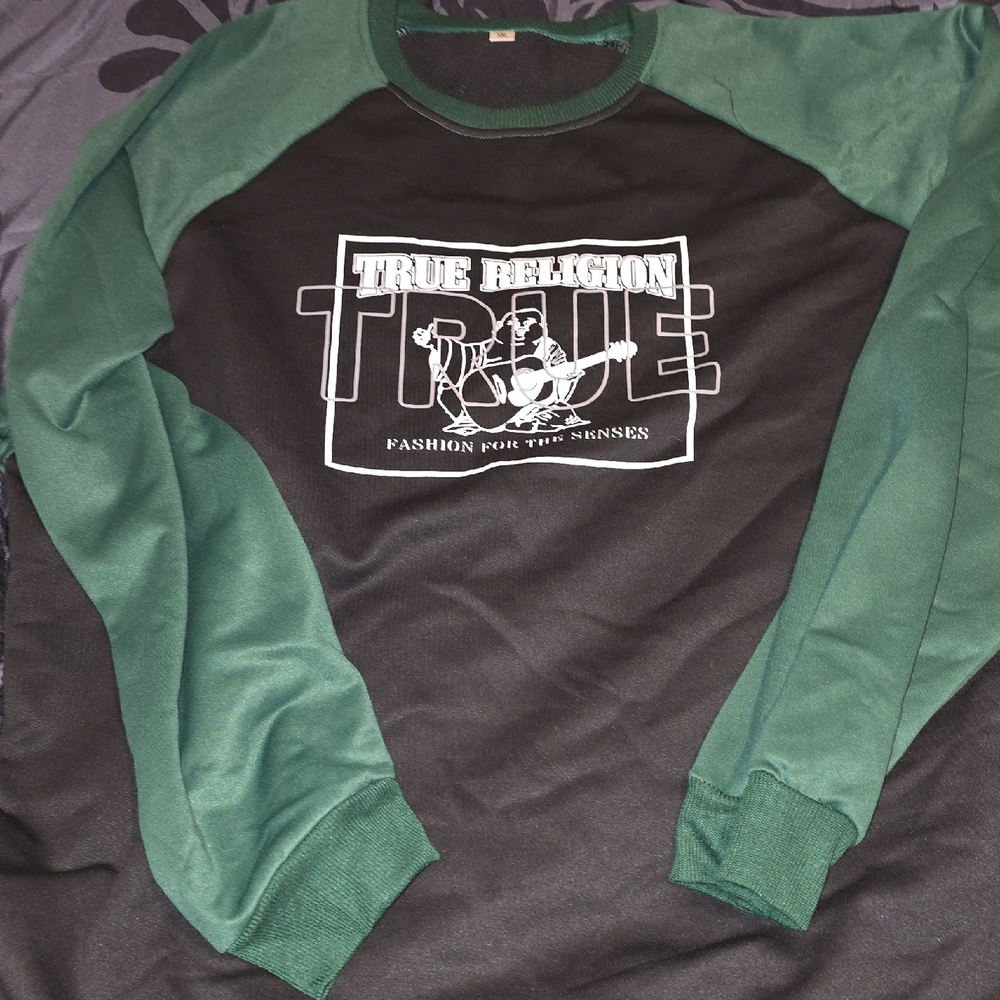 True Religion Black and Green Men's Sweatshirt